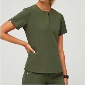 women's Dark Olive Bristol Slim Henley Scrub Top